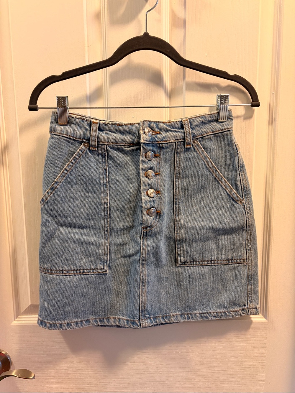 Topshop Light Blue Denim Button-Up Mini Skirt